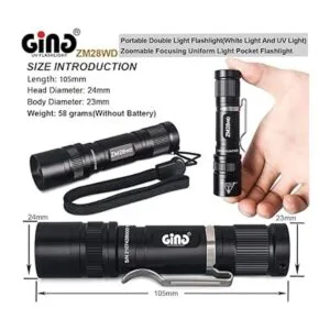 GING UV FLASHLIGHT ZM28 365 nm Linterna LED doble UV y