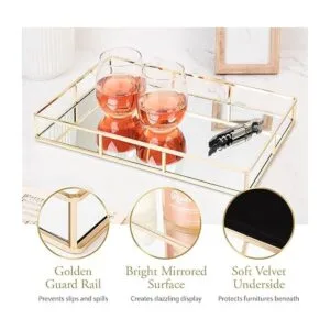 Houseables Bandeja de espejo encimera decorativa dorada