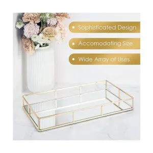 Houseables Bandeja de espejo encimera decorativa dorada