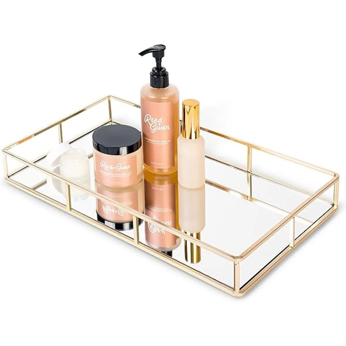 Houseables Bandeja de espejo encimera decorativa dorada