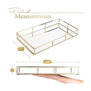 Houseables Bandeja de espejo encimera decorativa dorada