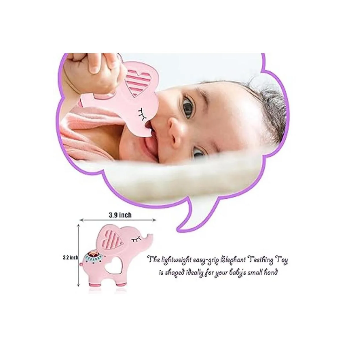 Bigspinach Mordedores de elefante rosa suave para bebés_3
