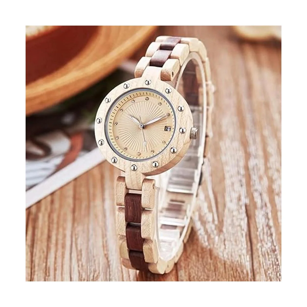 GORBEN Reloj de pulsera de madera de bambú para mujer_2