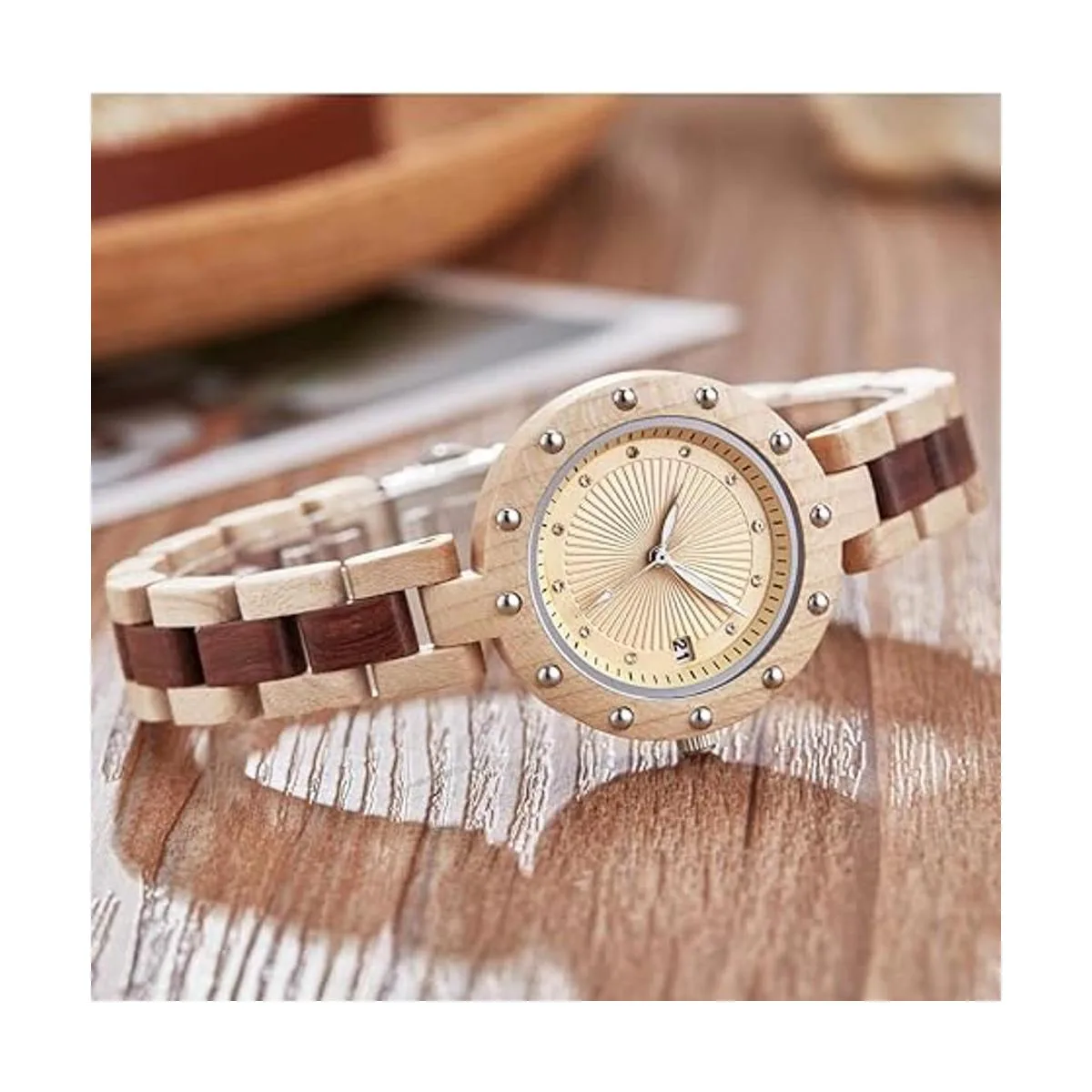 GORBEN Reloj de pulsera de madera de bambú para mujer_3