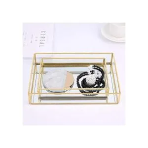 Sooyee Espejo de bandeja dorada bandeja cuadrada para_6
