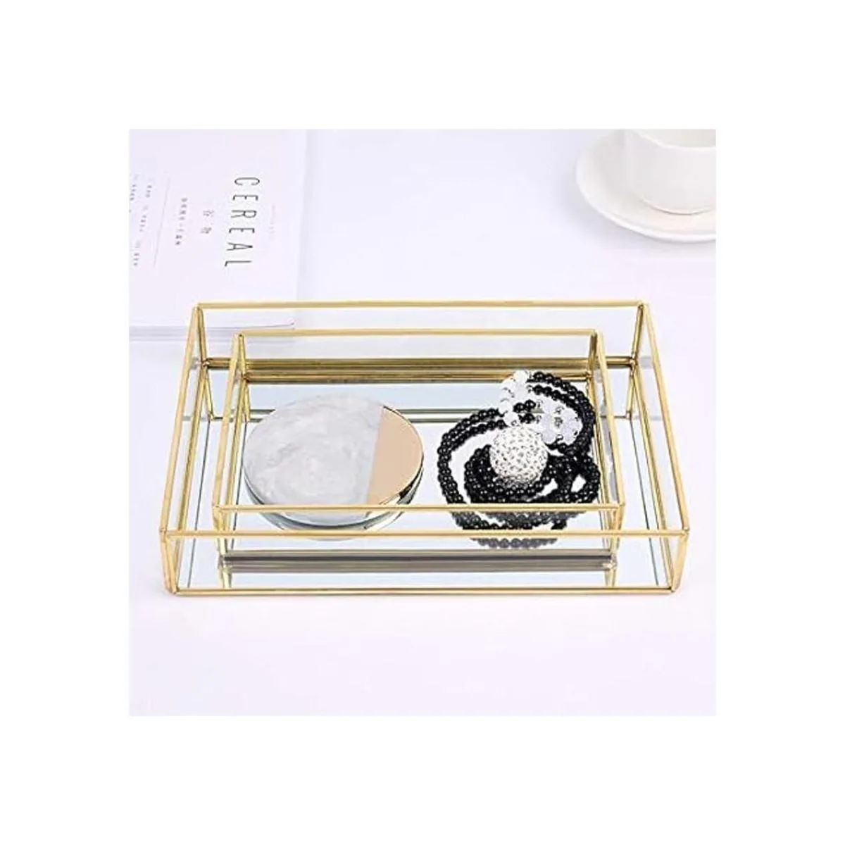 Sooyee Espejo de bandeja dorada bandeja cuadrada para_6