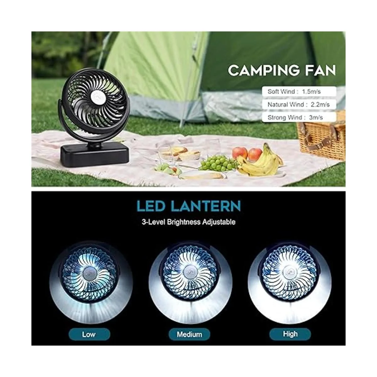 REENUO Ventilador de campamento de 5000 mAh con luces LED_4
