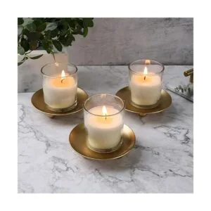 Portavelas de hierro con placa de hierro dorado