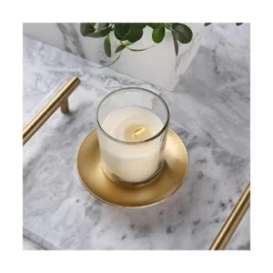 Portavelas de hierro con placa de hierro dorado