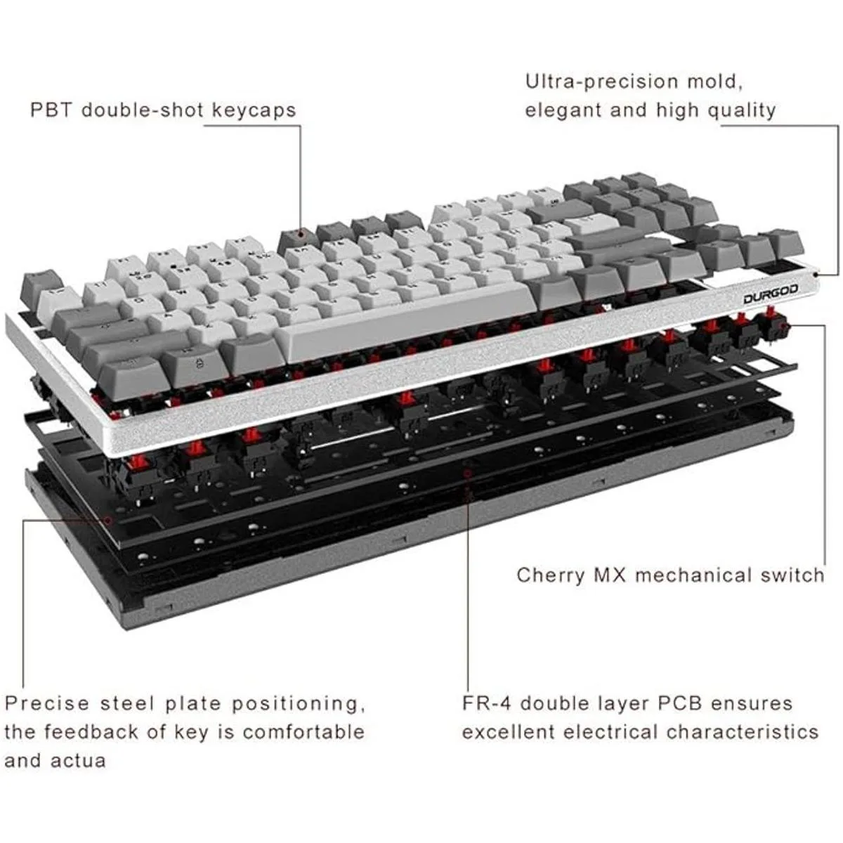 Durgod Teclado mecánico Taurus K310 104 teclas de tamaño