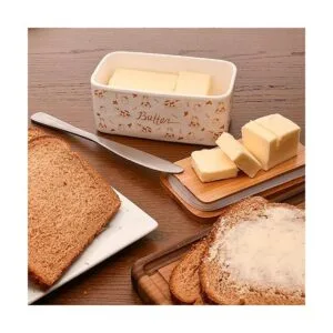 Lumicook Mantequera de porcelana con tapa tapa de bambú_2