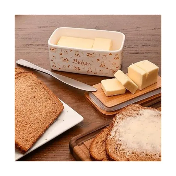 Lumicook Mantequera de porcelana con tapa tapa de bambú_2