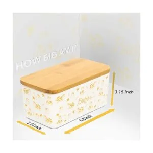 Lumicook Mantequera de porcelana con tapa tapa de bambú_5