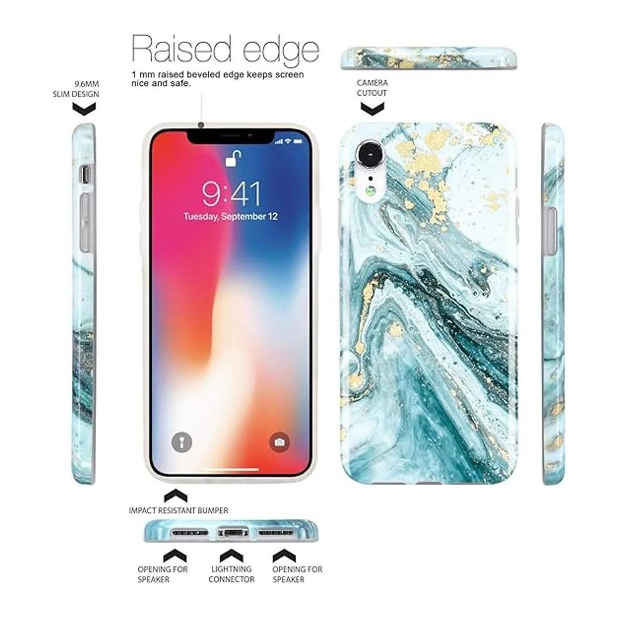 JIAXIUFEN Funda para iPhone XR con purpurina dorada_5