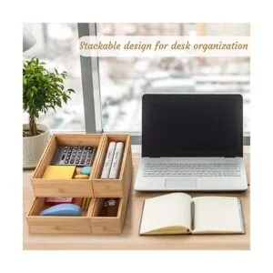 Organizador de cajones de bambú bandeja apilable de_6