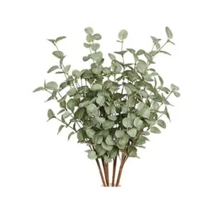 6 piezas de tallos artificiales verdes de hojas de_1