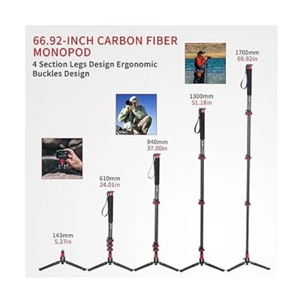 Avella C324D Monópode de cámara de fibra de carbono de 67_2