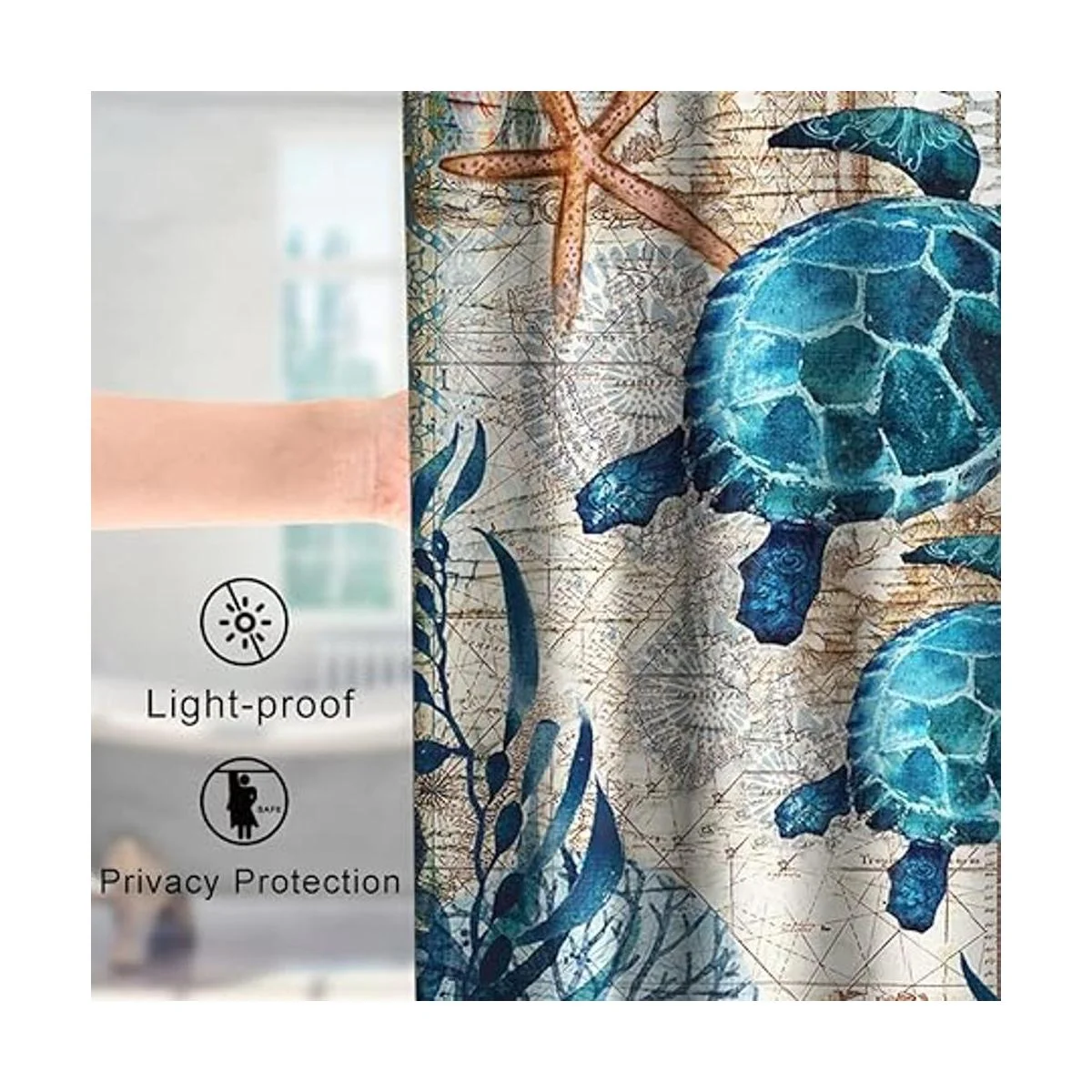 Final Friday Cortina de ducha con diseño de tortugas_3