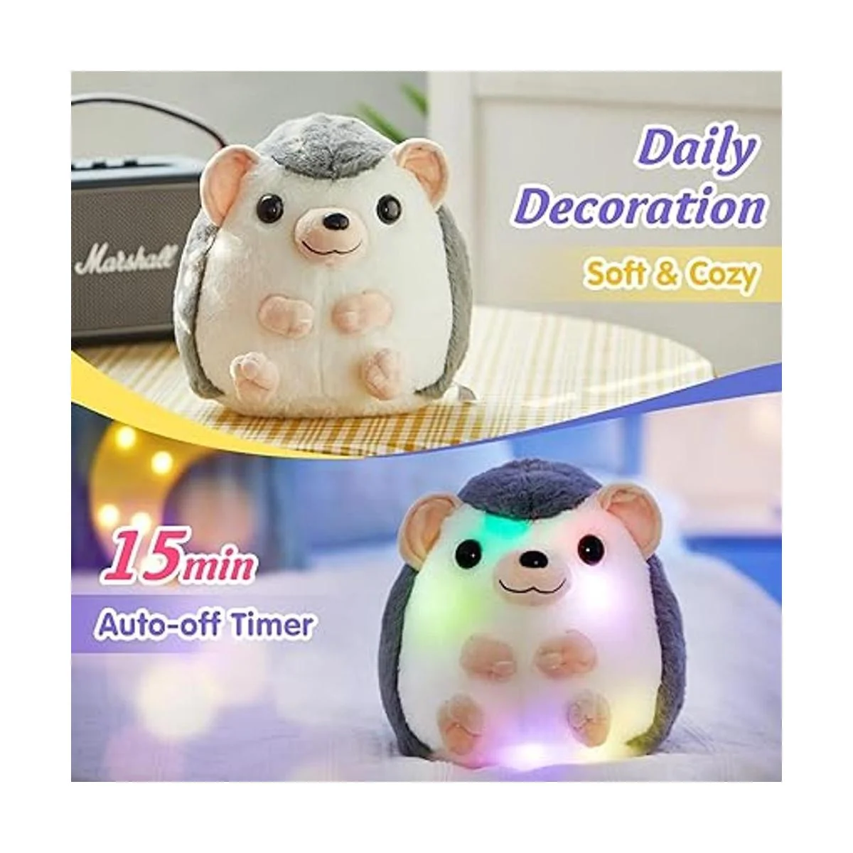 Bstaofy Juguete de peluche suave con luz de erizo de 10_2