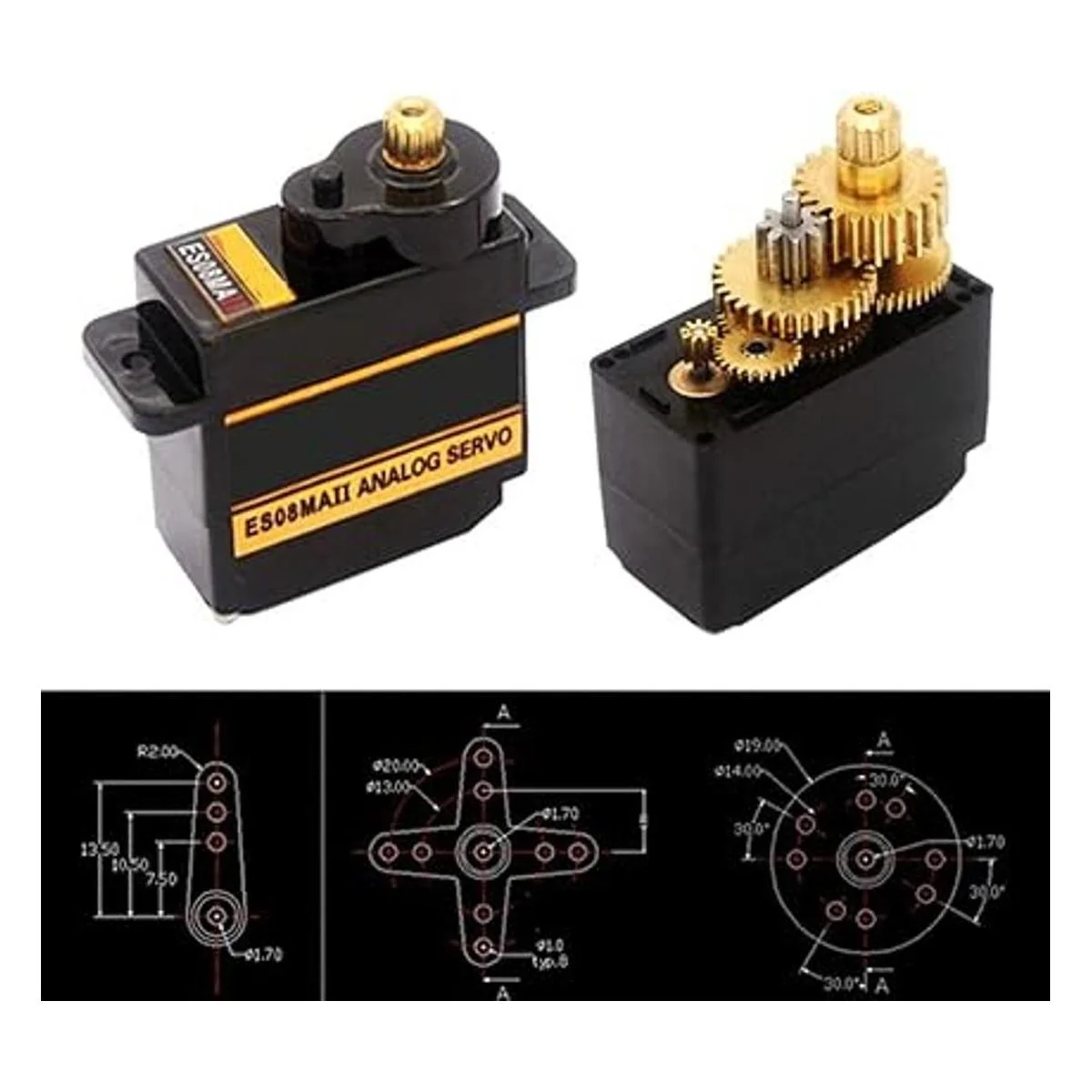 RGBZONE 4 piezas ES08MA II 0.42 oz Mini engranaje de metal