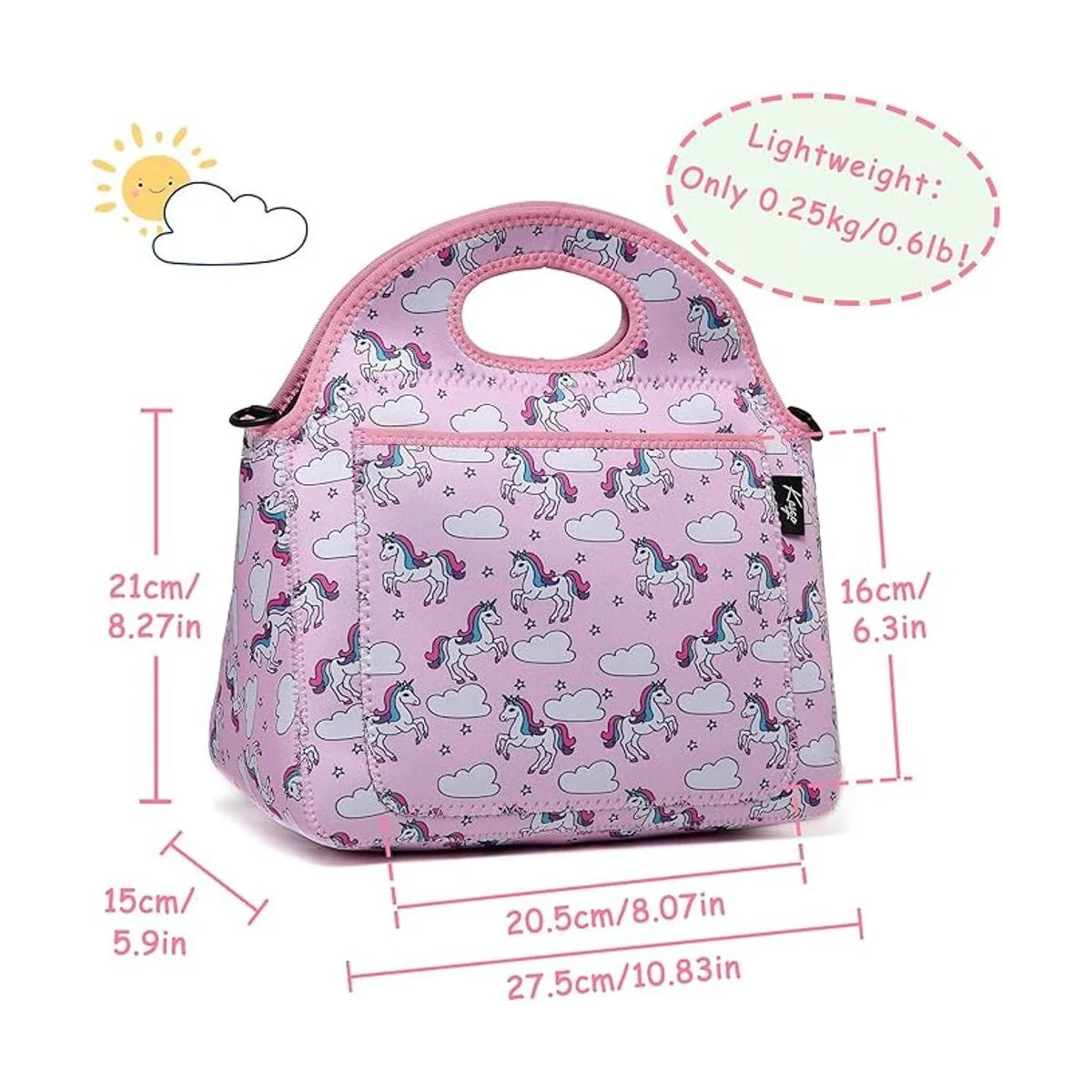 KASQO Lonchera de neopreno para niñas con bolsillo_4