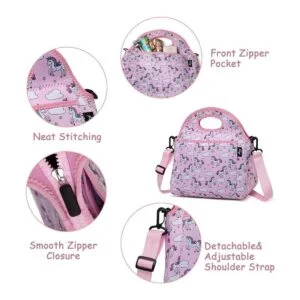 KASQO Lonchera de neopreno para niñas con bolsillo_5