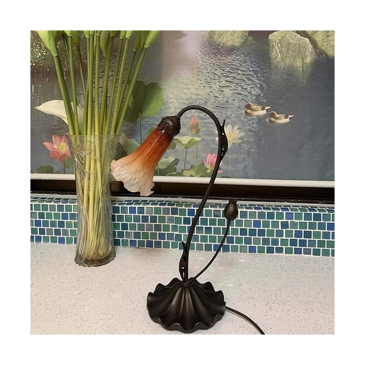 Bieye Lily Flower L10697 Lámpara de mesa de vidrio_3