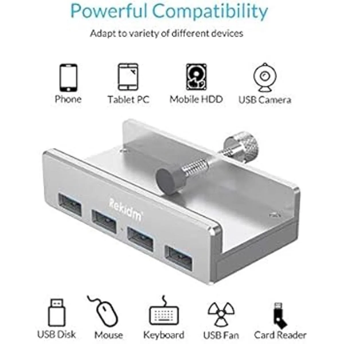 Hub USB 3.0 Rekidm 4 puertos de aluminio escritorio USB_6