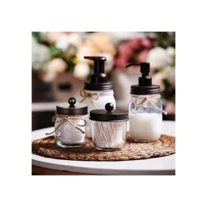 Mason Jar Organizador de almacenamiento de baño bronce