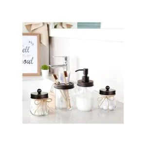 Mason Jar Organizador de almacenamiento de baño bronce