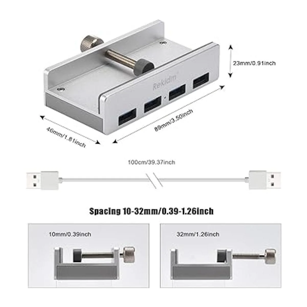 Hub USB 3.0 Rekidm 4 puertos de aluminio escritorio USB_5