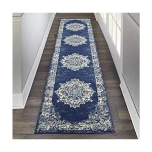 Nourison Grafix Alfombra persa moderna color azul marino_1