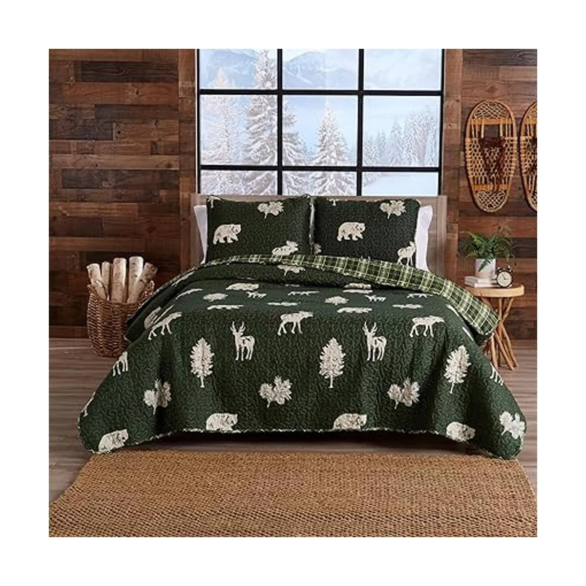 Juego de colcha de tamaño matrimonialqueen con 2 fundas._6