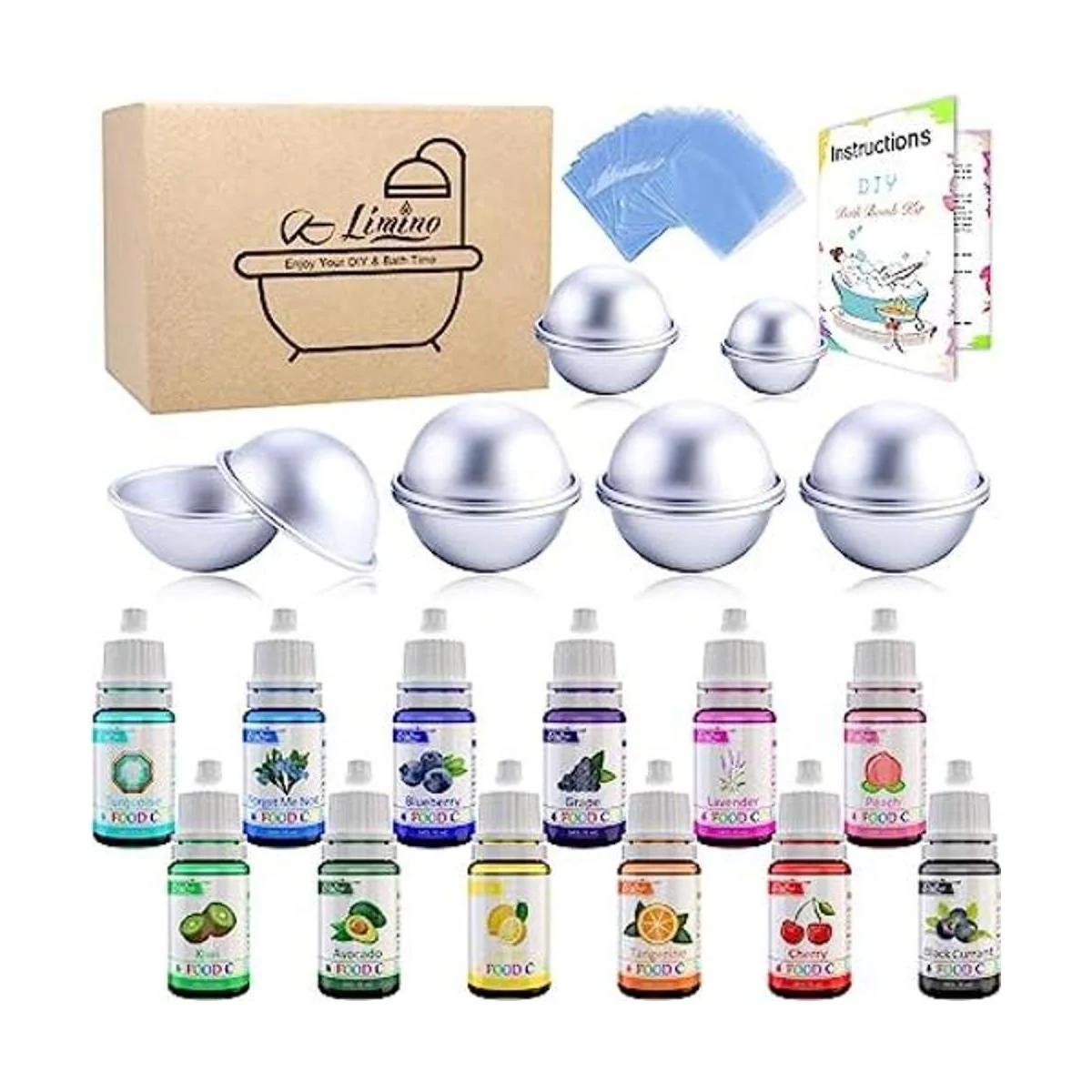 12 Pieces Bath Bomb Mold Set with 12 Soap Dye Shrink Wrap