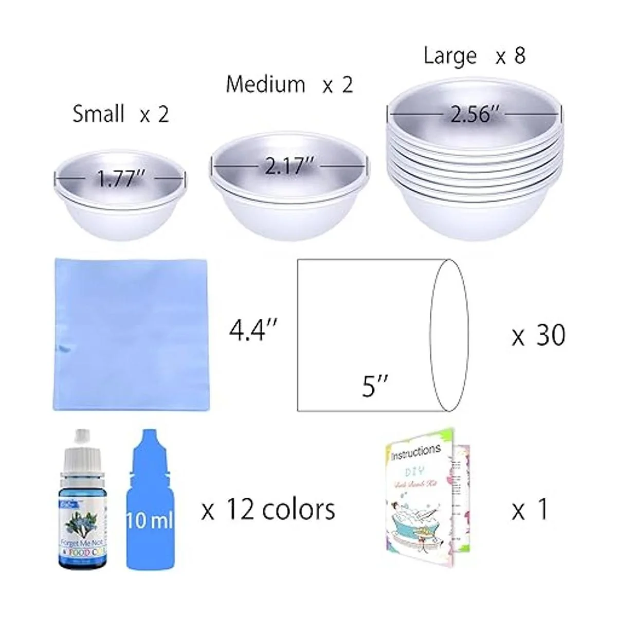 12 Pieces Bath Bomb Mold Set with 12 Soap Dye Shrink Wrap