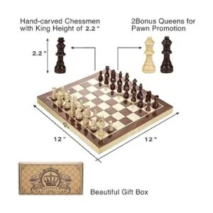 AMEROUS Juego de ajedrez magnético de madera de 12 x 12_4