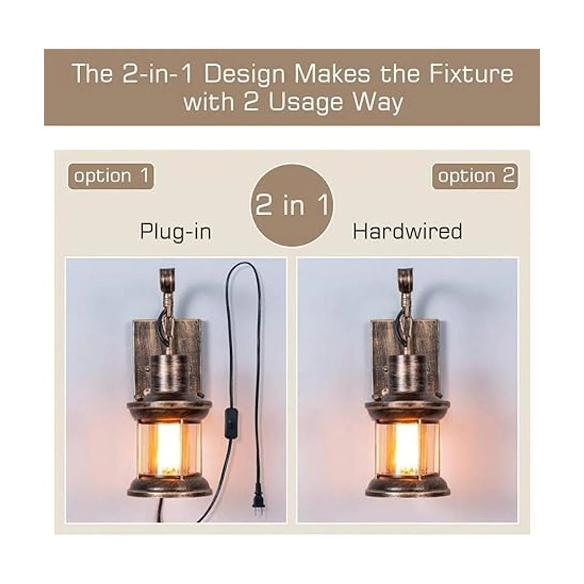 Lámpara de pared rústica para todos Bronce_4