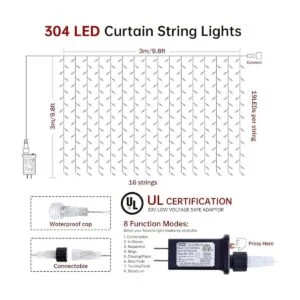 Luces de cortina de hadas 304 luces LED de 9.8 x 9.8_5