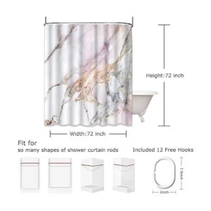 ArtSocket Cortina de ducha rosa y blanco patrón de mármol
