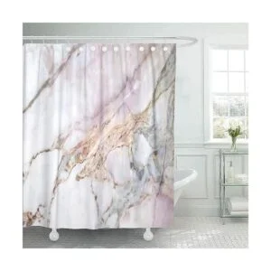 ArtSocket Cortina de ducha rosa y blanco patrón de mármol