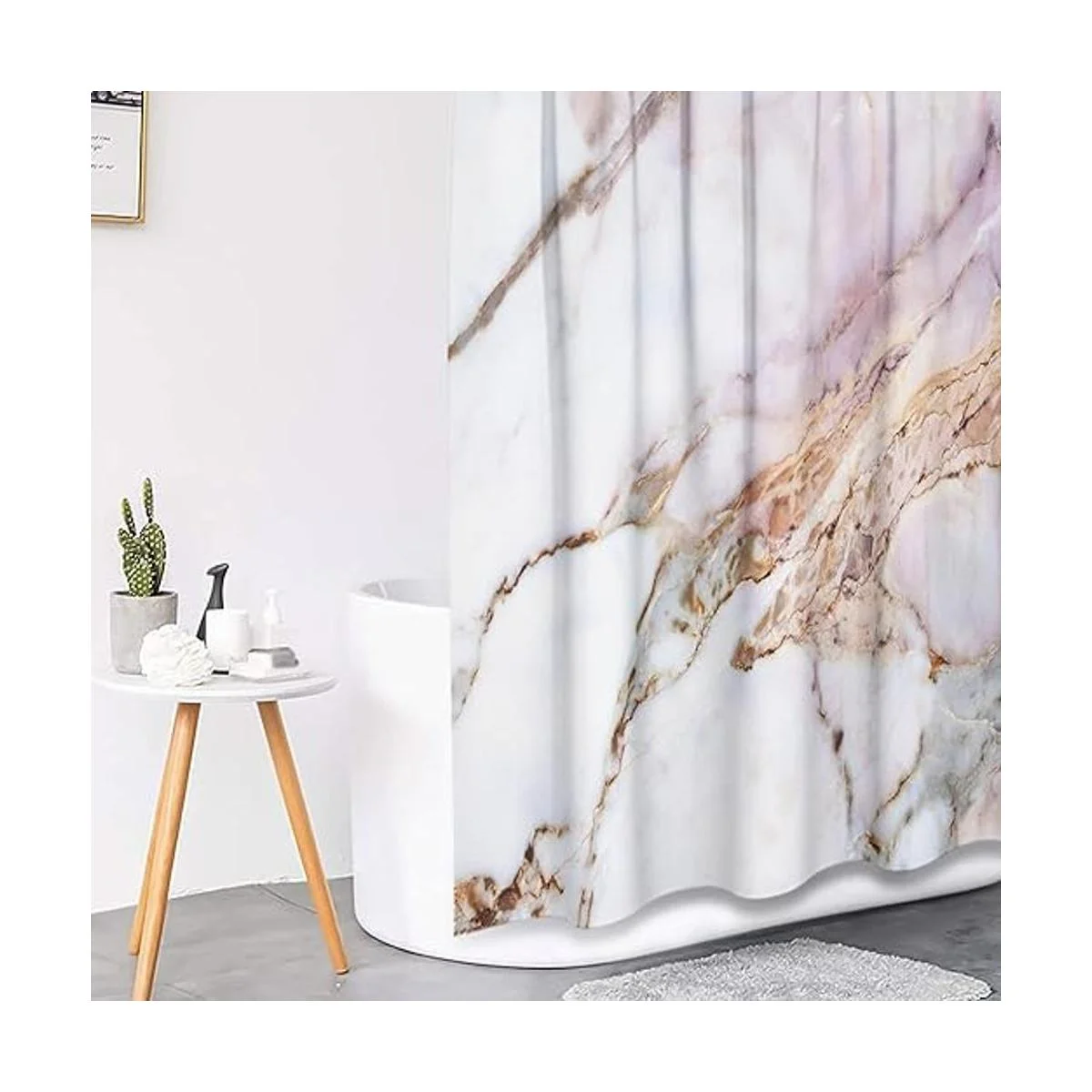 ArtSocket Cortina de ducha rosa y blanco patrón de mármol