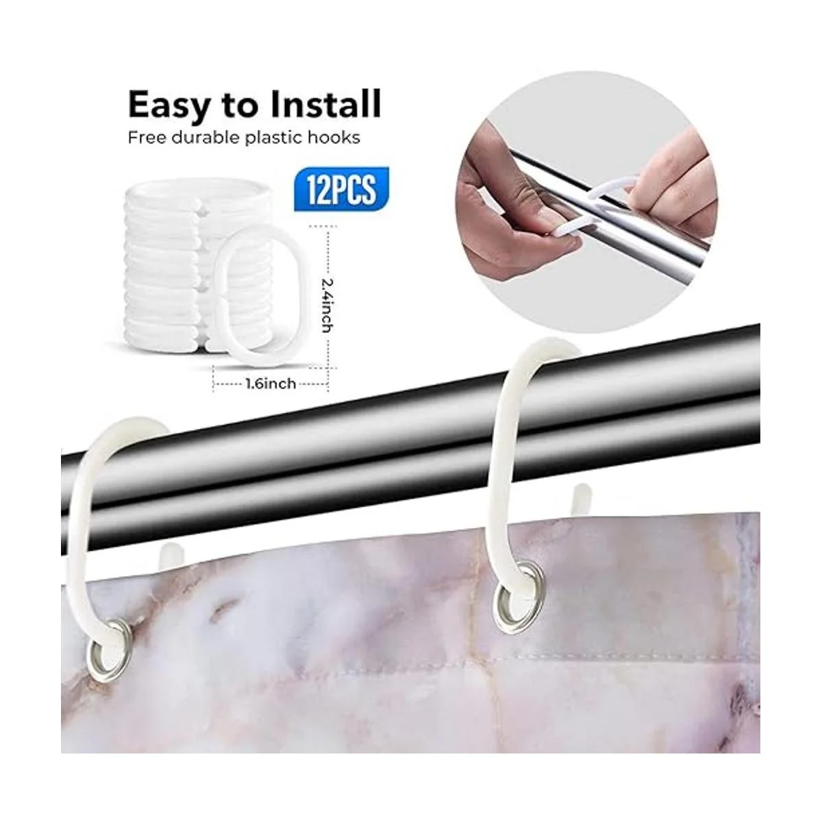 ArtSocket Cortina de ducha rosa y blanco patrón de mármol