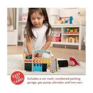 Melissa Doug Estación de servicio con 2 autos de madera_2