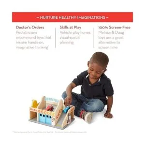 Melissa Doug Estación de servicio con 2 autos de madera_3