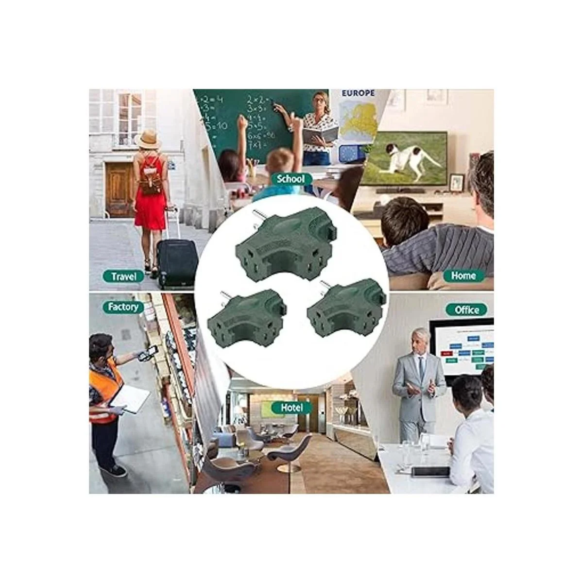 Adaptador de conexión a tierra de 3 tomas con