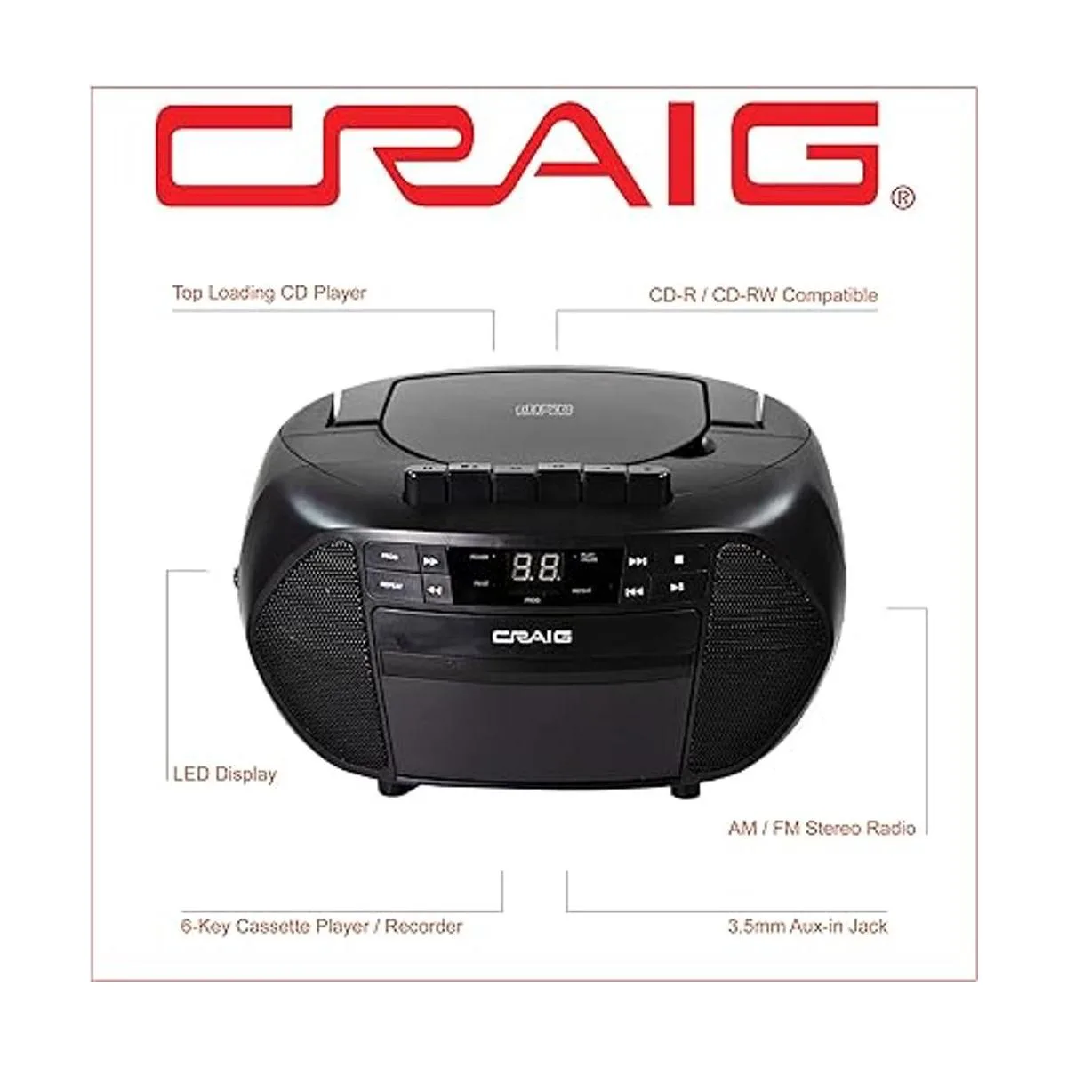 Craig CD6951 Caja de CD portátil de carga superior con_2