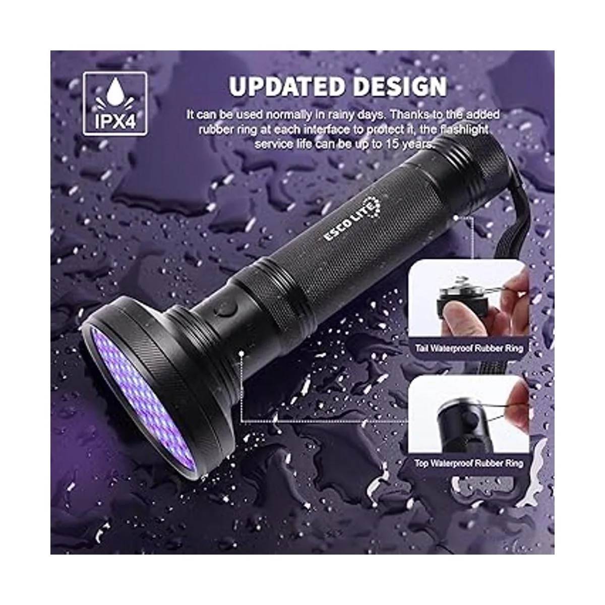 Escolite Linterna UV de luz negra 100 LED de 395 nM_2
