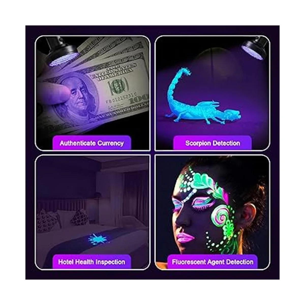 Escolite Linterna UV de luz negra 100 LED de 395 nM_5