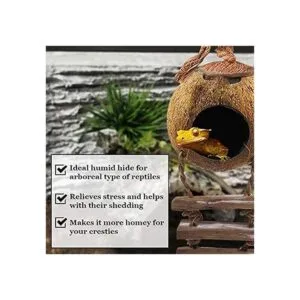 SunGrow Leopard Gecko Cabaña de cáscara de coco con