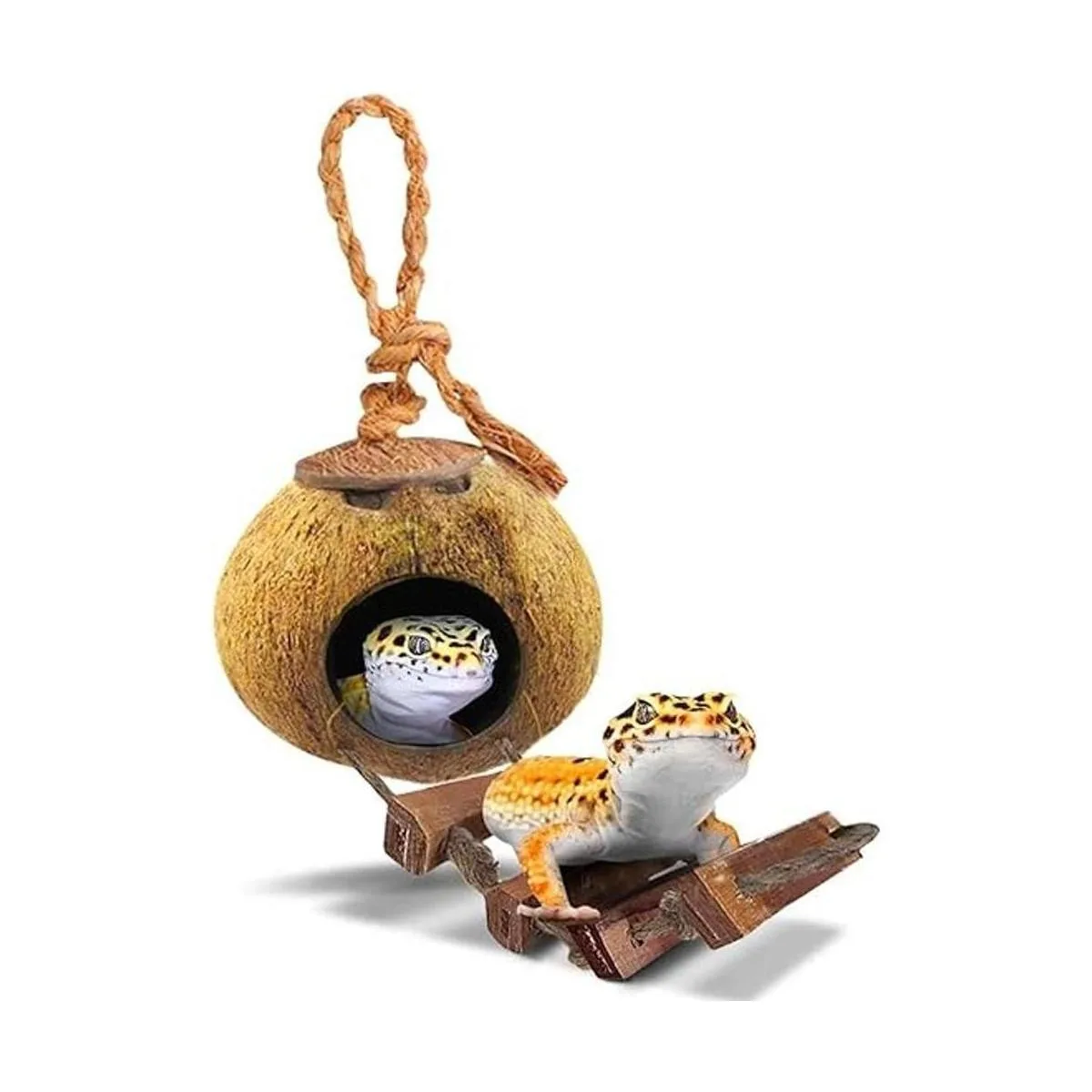 SunGrow Leopard Gecko Cabaña de cáscara de coco con